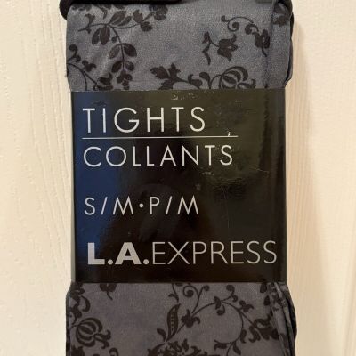 L.A. EXPRESS Tights Collants S/M • P/M Black & Grey Floral Print Tights - NEW